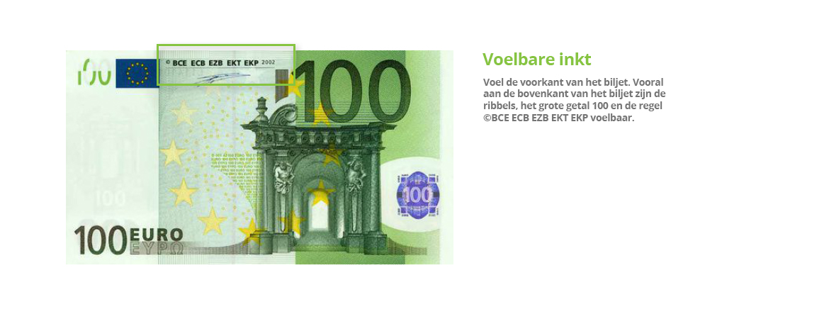 Voelbare inkt 100 euro biljet